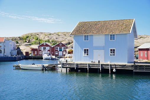 Beautiful landscape view of fishing houses at Kungshamn