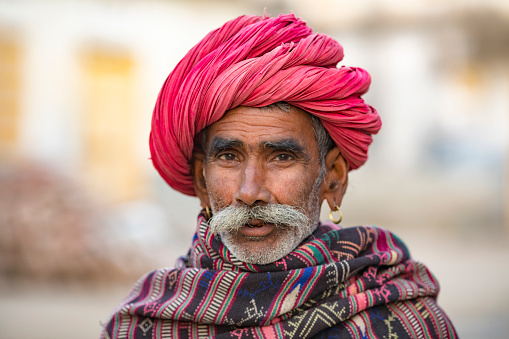 Sedua Rajasthan India, - January 4, 2018 : Rural man from choudhary community this people mostly doing work of herding cattle and agriculture and live together in village, Sedua India January 4, 2018
