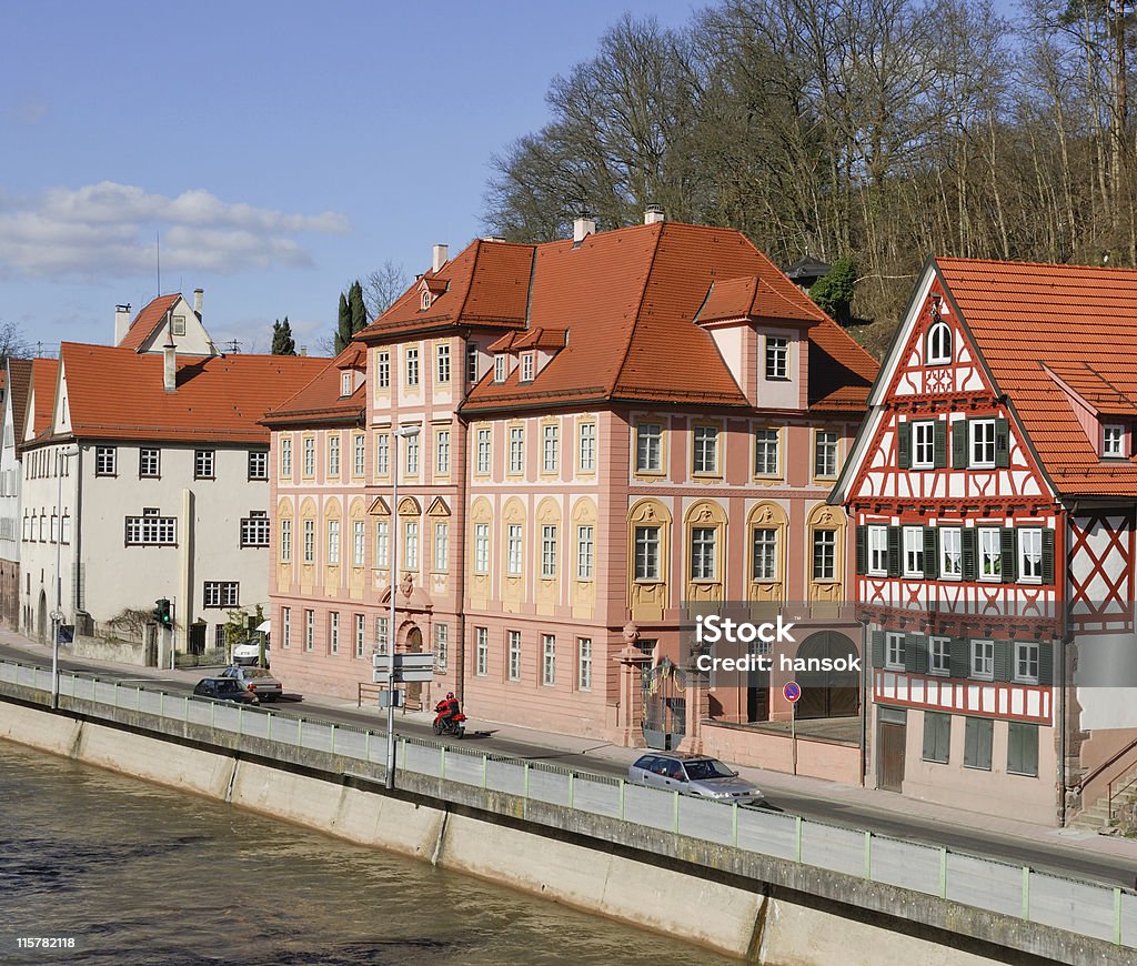 Calw Riverscape Medieval and 17th century houses line the Nagold River in the old town of Calw in the Black Forest area of Germany. Black Forest - Germany Stock Photo