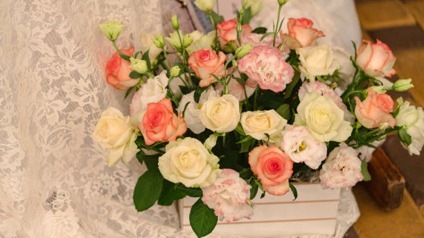 istock flowers are on the table, wedding 1157821721