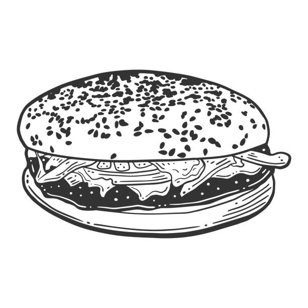 ilustrações de stock, clip art, desenhos animados e ícones de cheesburger. vector concept in doodle and sketch style. - sandwich sketch cartoon line art