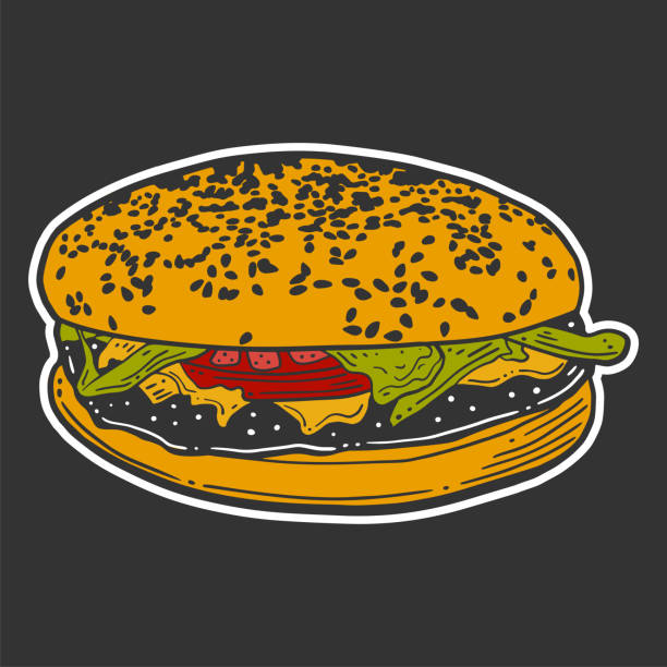 ilustrações de stock, clip art, desenhos animados e ícones de cheesburger. vector concept in doodle and sketch style. - sandwich sketch cartoon line art