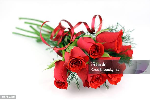 Medium Red Rose Bouquet On White Shallow Dof Stock Photo - Download Image Now - Arrangement, Beauty, Bouquet