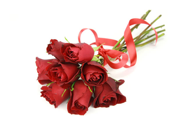 istock Red rose valentines posy and ribbon isolated on white 115782375
