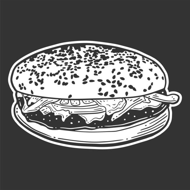 ilustrações de stock, clip art, desenhos animados e ícones de cheesburger. vector concept in doodle and sketch style. - sandwich sketch cartoon line art