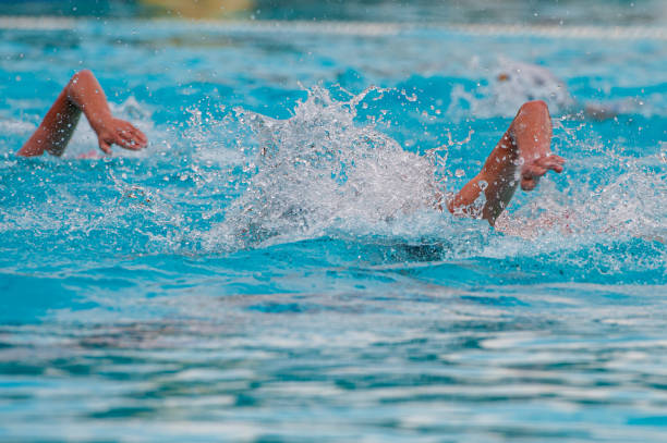 istock Athletes swimming freestyle on a swimming pool 1157824994