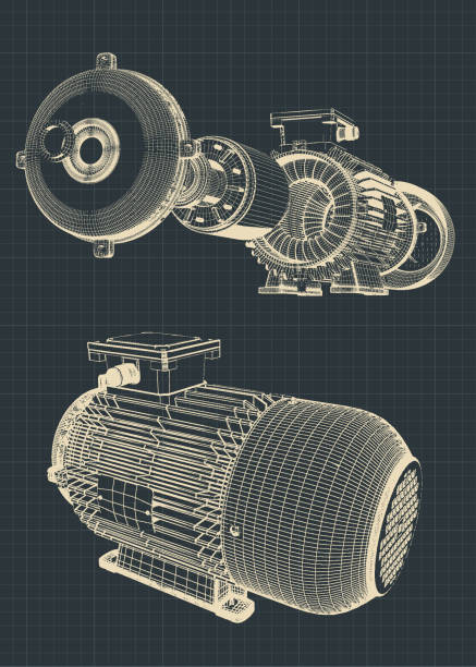 ilustrações de stock, clip art, desenhos animados e ícones de eectric motor blueprint illustration - electric motor