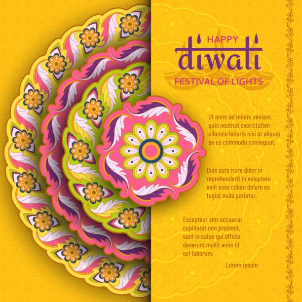 istock Happy Diwali yellow template with floral paisley and mandala. Flower and leaves patterns. Festival of lights. Vector illustration. 1157827416