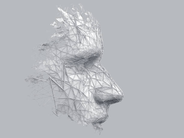 Abstract 3D Render of Polygonal Human Face stock photo