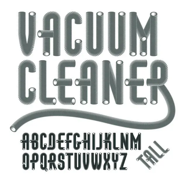 Vector illustration of Set of condensed, tall,  cool vector upper case alphabet letters isolated. Trendy type font, script from a to z can be used in poster creation. Created with hosepipe style, plumbing.