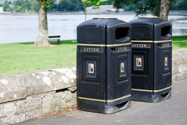 istock Black British bins at park at seaside 1157830382