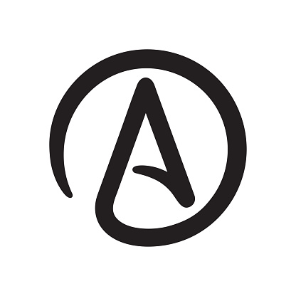 Symbol of Atheism: letter A in circle. Simple black and white atheist sign icon. Isolated vector clip art illustration.