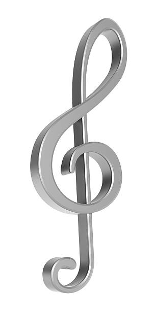 argento chiave di violino 3d - treble clef three dimensional shape black sign foto e immagini stock