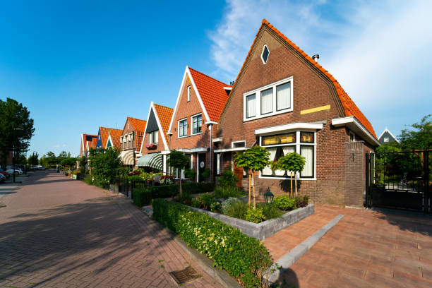 Dutch Style Dark Brown Brick Wall with White Decoration Houses, Netherlands