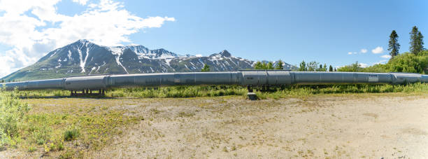 Summer Mountain Pipeline Panorama Summer Mountain Pipeline Panorama prince william sound photos stock pictures, royalty-free photos & images