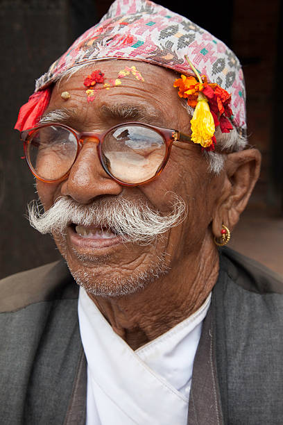 Traditional Nepali old man stock photo