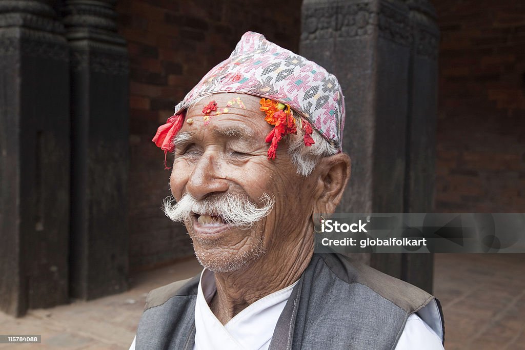 Newari uomo anziano Nepal - Foto stock royalty-free di Baffi a manubrio