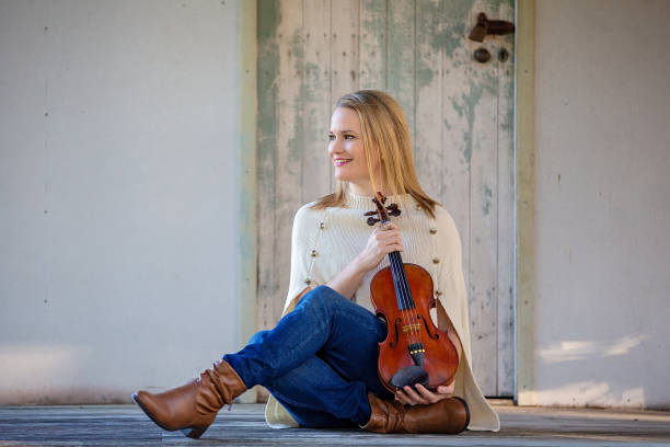 Beautiful Happy Musician With Antique Violin