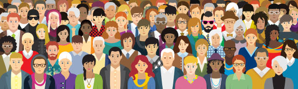 Vector illustration of people with different characteristics. Each character is individual and is not repeated in the illustration. (option face) Multicolored vector illustration. age diversity stock illustrations