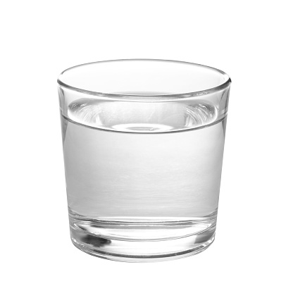 Empty, half and full glasses of water on white background