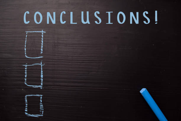 Conclusions! written with color chalk. Supported by an additional services. Blackboard concept stock photo