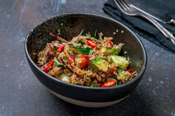 istock Salad with quinoa and shrimp 1157854553
