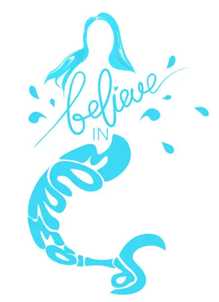 Vector illustration of Believe in mermaid. Silhouette og mermaid and letters. Vector illustration.jpg