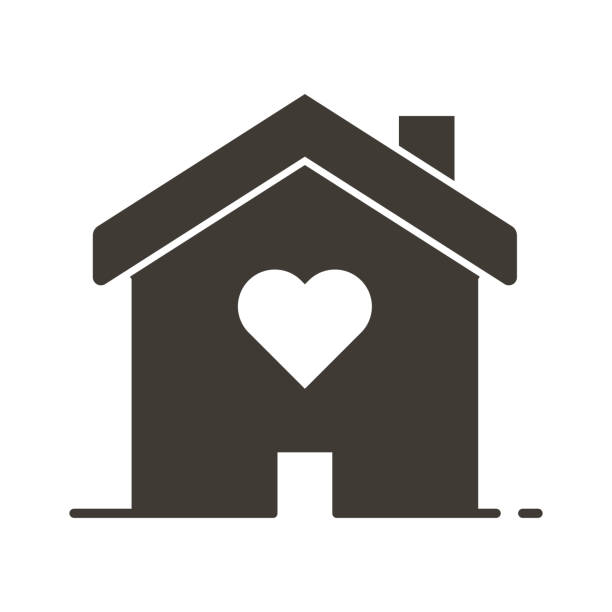 ilustrações de stock, clip art, desenhos animados e ícones de house with a heart shape inside. love home icon. vector flat glyph illustration concept for wedding services, love, romance and volunteering and charity organizations, social services. - centro de acolhimento para os sem abrigo