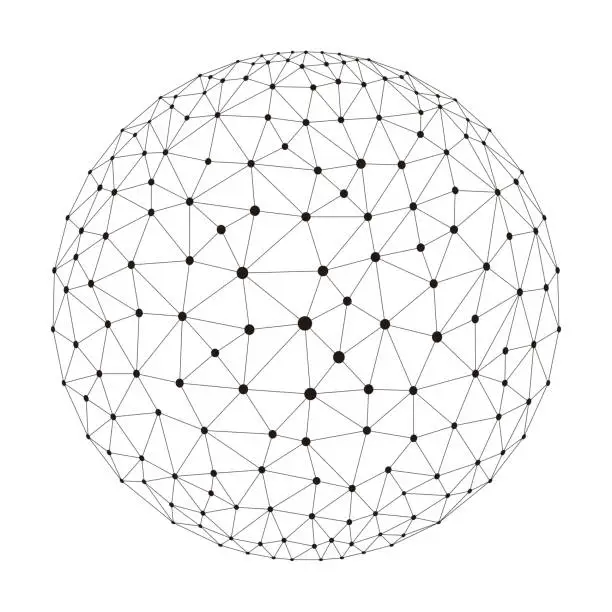 Vector illustration of polygon mesh sphere, thin line,  vector illustration