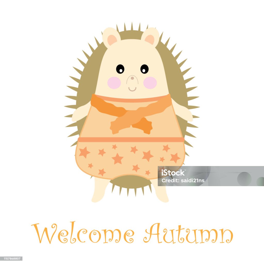 Autumn illustration with cute boy porcupine suitable for autumn greeting card Autumn illustration with cute boy porcupine suitable for autumn greeting card, postcard, and wallpaper Animal stock vector