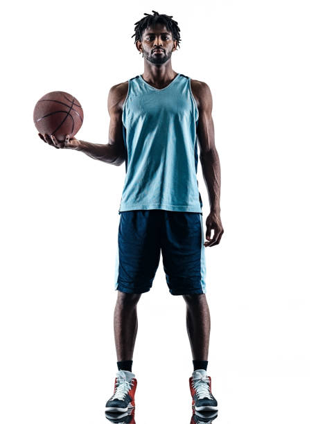 баскетболист человек изолированные силуэт тени - male sportsman front view vertical стоковые фото и изображения