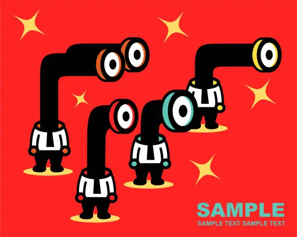 Vector illustration of Four businessmen with Periscop or Telescope head peeking