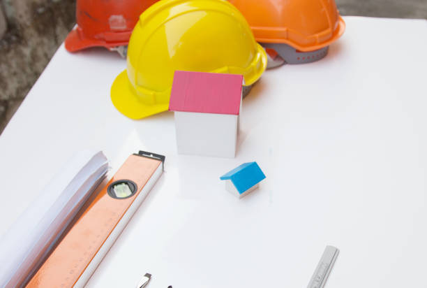 istock Desk of Architectural working project in construction site,With drawing equipment.Architectural concept 1157872942