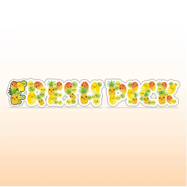 Vector illustration of Cute fruits as Fresh Pick word cartoon illustration for summer postcard