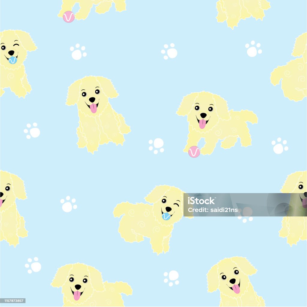 배경 화면에 적합한 파란색 배경에 귀여운 강아지와 아기 샤워 일러스트의 원활한 배경 개에 대한 스톡 벡터 아트 및 기타 이미지 - 개,  연속무늬, 0명 - Istock