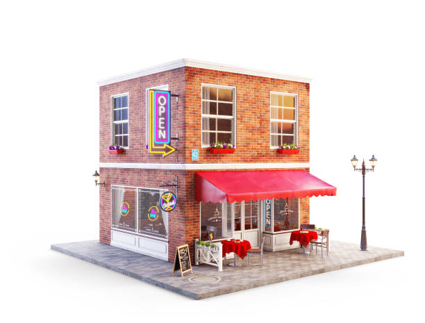 istock Unusual 3d illustration of a cozy cafe 1157883667