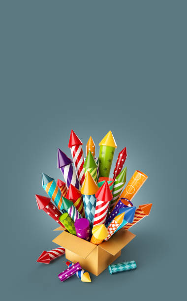 istock bright colorful fireworks rockets in a box. 1157883750