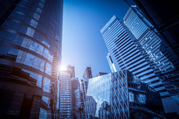 istock Contemporary architectural office building, urban landscape, personal perspective, 1157886276