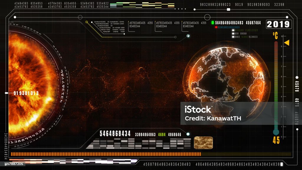 Hi-Tech digital data and information background. Global warming concept. Earth element furnished by Nasa Abstract Stock Photo