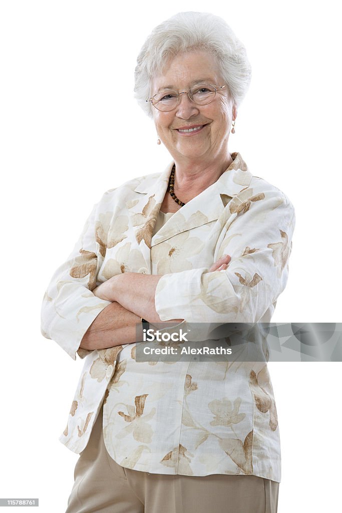 senior Frau stehend - Lizenzfrei Weißer Hintergrund Stock-Foto
