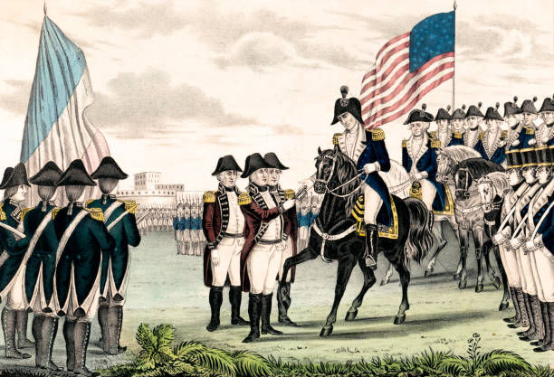 ilustrações, clipart, desenhos animados e ícones de rendição de lord cornwallis em yorktown, 1781 - 1781