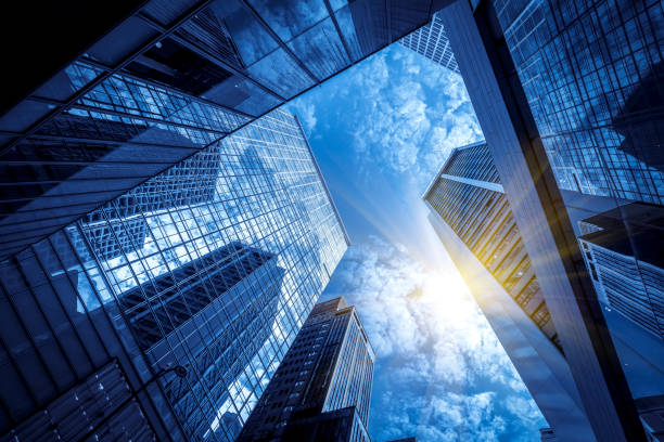 istock Contemporary architectural office building, urban landscape, personal perspective, 1157889397