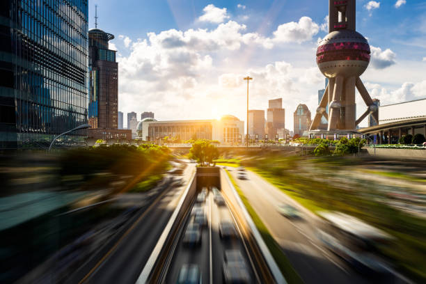 istock shanghai cityscape with motion blur traffic against sky 1157891824