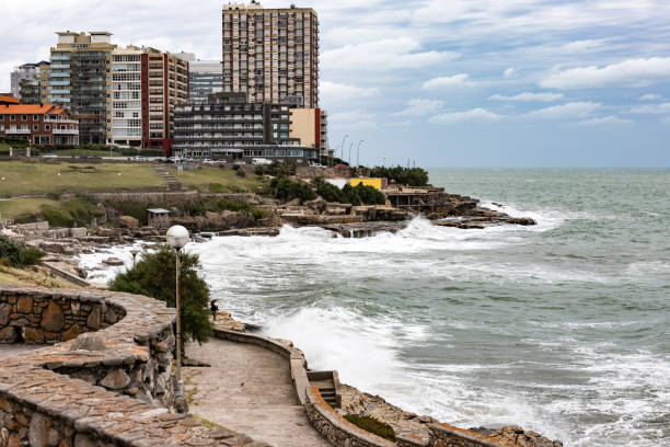 istock Panoramic of buildings facing the sea in Mar del Plata (Argentina) with wave breakers 1157896216
