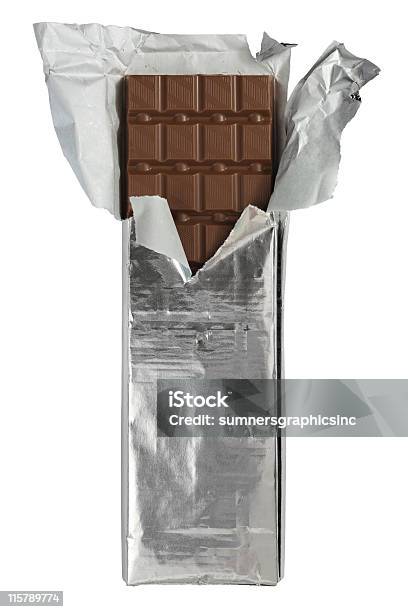A Picture Of Chocolate Wrapped In Foil Stock Photo - Download Image Now - Chocolate Bar, Foil - Material, Torn