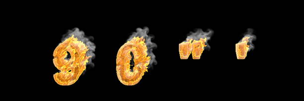 istock Fantasy magic design alphabet, glowing fire and smoke numbers 9 and 0, apostrophe and quotations marks isolated on white color - 3D illustration of symbols 1157897937