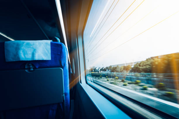 A Train Trip Scenic View Of Landscape Seen Through Train Window,China. train interior stock pictures, royalty-free photos & images