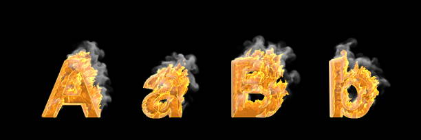 istock Fantasy magic design alphabet, glowing fire and smoke capital (uppercase) and lowercase letters A and B isolated on white color - 3D illustration of symbols 1157898322