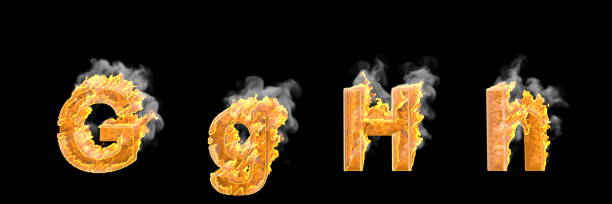 istock Fantasy magic design alphabet, glowing fire and smoke capital (uppercase) and lowercase letters G and H isolated on white color - 3D illustration of symbols 1157898325