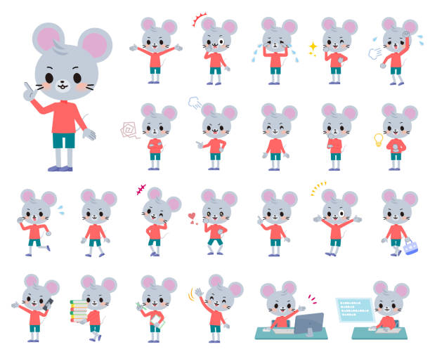 illustrazioni stock, clip art, cartoni animati e icone di tendenza di topo animale boy_emotion - titling